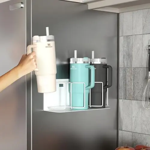 Magnetic Cup Holder for Fridge, 3-Cup Organizer (White, 1 Pack)