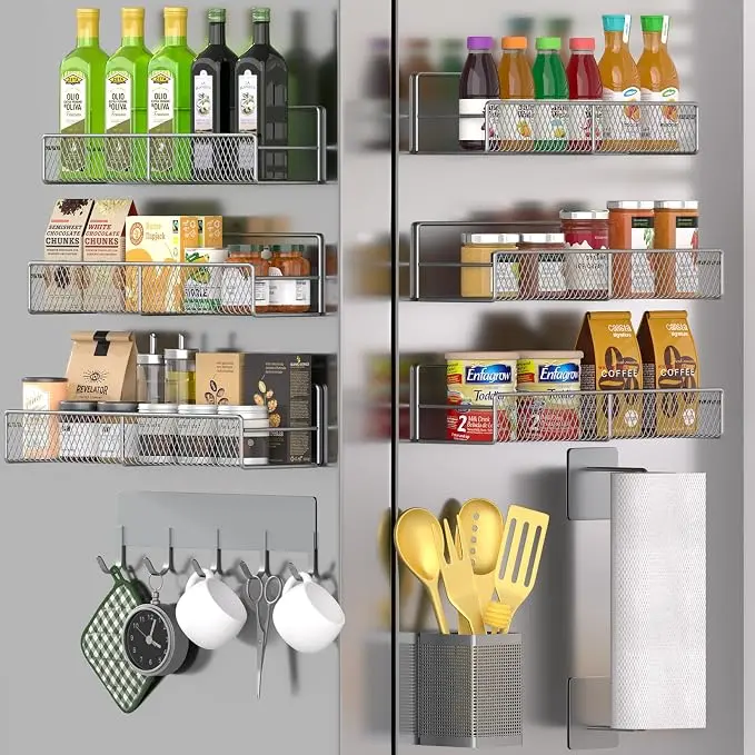 Magnetic Spice Rack for Refrigerator, 10 Pack 100% Metal Strong Magnet Shelf