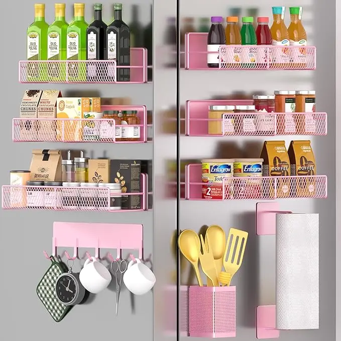Magnetic Spice Rack for Refrigerator, 10 Pack Metal Magnetic Shelf, Moveable