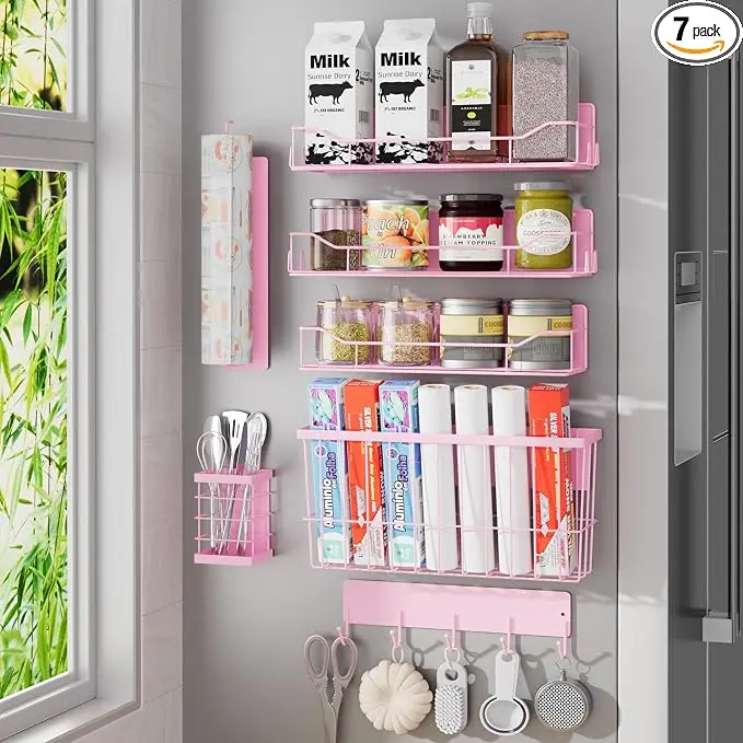Magnetic Spice Rack for Refrigerator, 7 Pack Magnetic Fridge Shelf for Kitchen