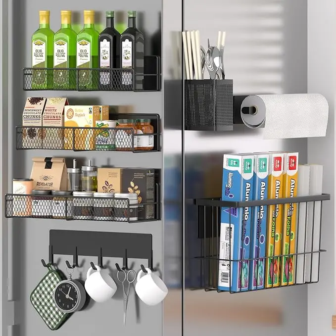 Magnetic Spice Rack for Refrigerator, 7 Pack Metal Magnetic Shelf, Moveable