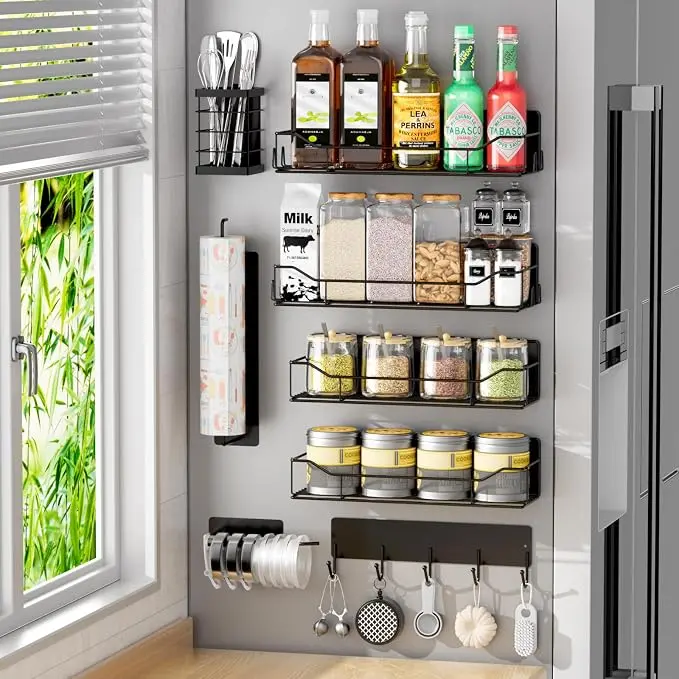 Magnetic Spice Rack for Refrigerator, 8 Pack Magnetic Fridge Shelf, Moveable