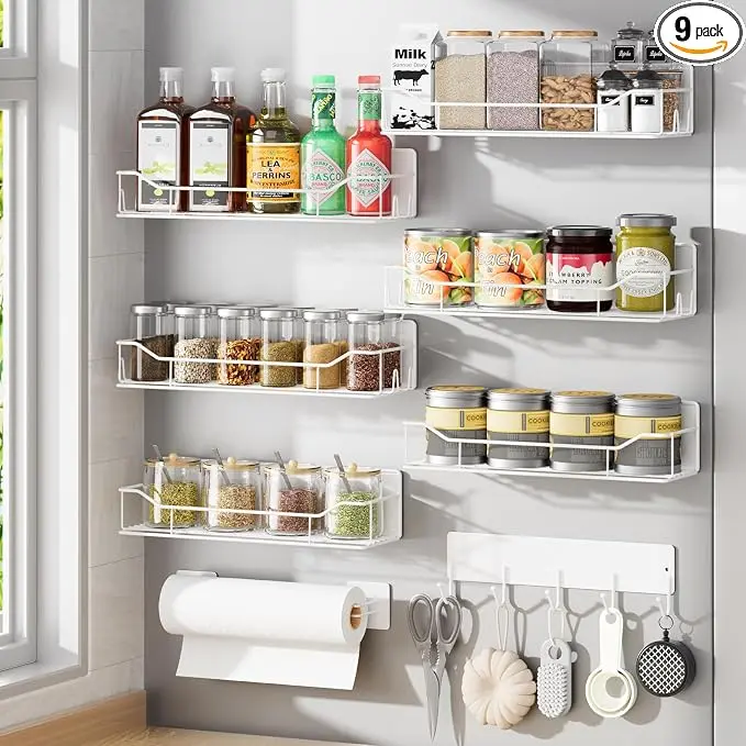 Magnetic Spice Rack for Refrigerator, 9 Pack Magnetic Fridge Shelves