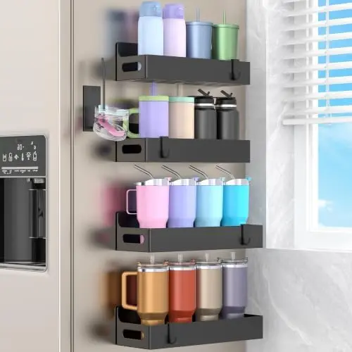 Magnetic Water Bottle Holder for Fridge Black, 4 Pack