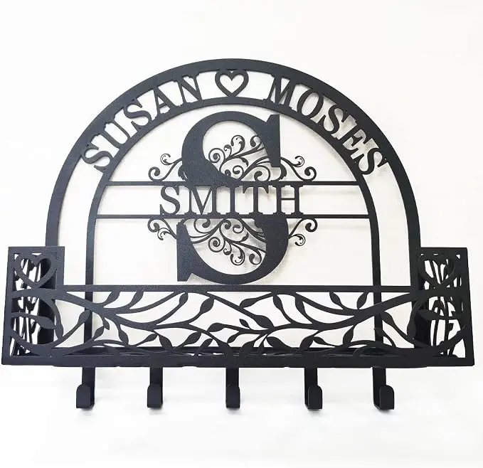 Mail Organizer Wall Mount (Iron, Rustic, 10lbs Capacity) - Decorative Storage Hook for Entryway, Kitchen, Office