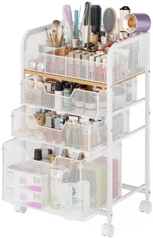Makeup Cart Organizer, Rolling Vanity Storage, Skincare Organizer, White