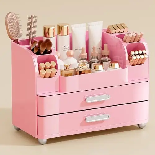 Makeup Organizer Countertop with 2 Large Drawers for Vanity Bathroom