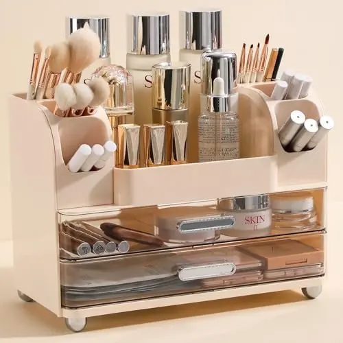 Makeup Organizer Countertop with Large Drawers, Beige