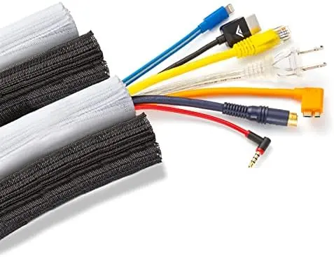 Management Wire Loom 3ft 1/2 Inch Black/White and Black/Orange Split Cord Protector 4 Pack