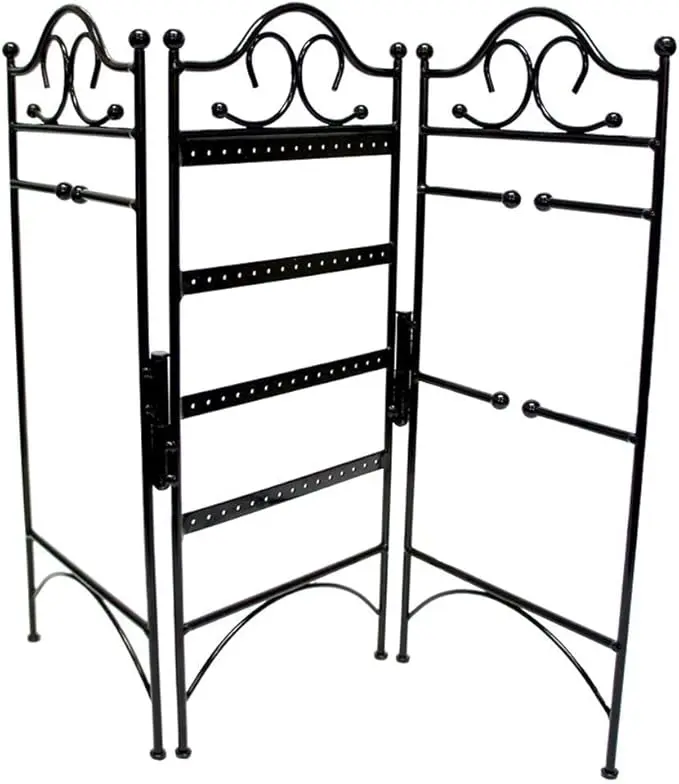 Mango Steam 3-Panel Folding Organizer for Hanging Earrings, Bracelets, & Necklaces, Black