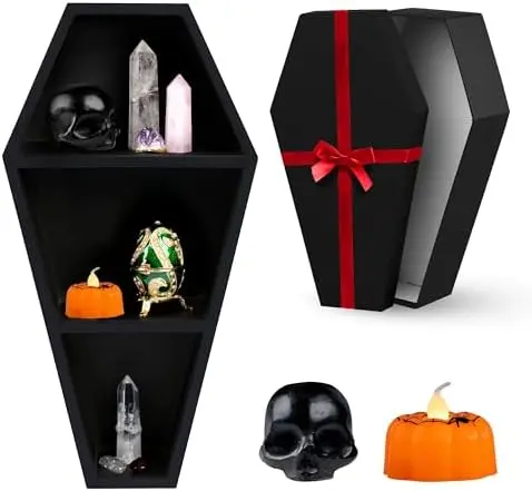 MANNY'S MYSTERIOUS ODDITIES Coffin Shelf Set, Small, Black, 14x7 Inches