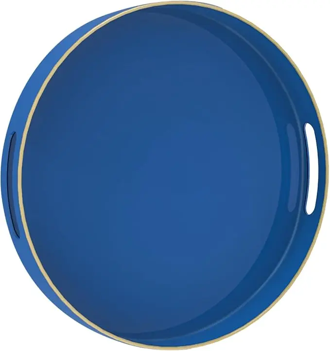 MAONAME 13" Blue Round Tray, Modern Decorative Trays