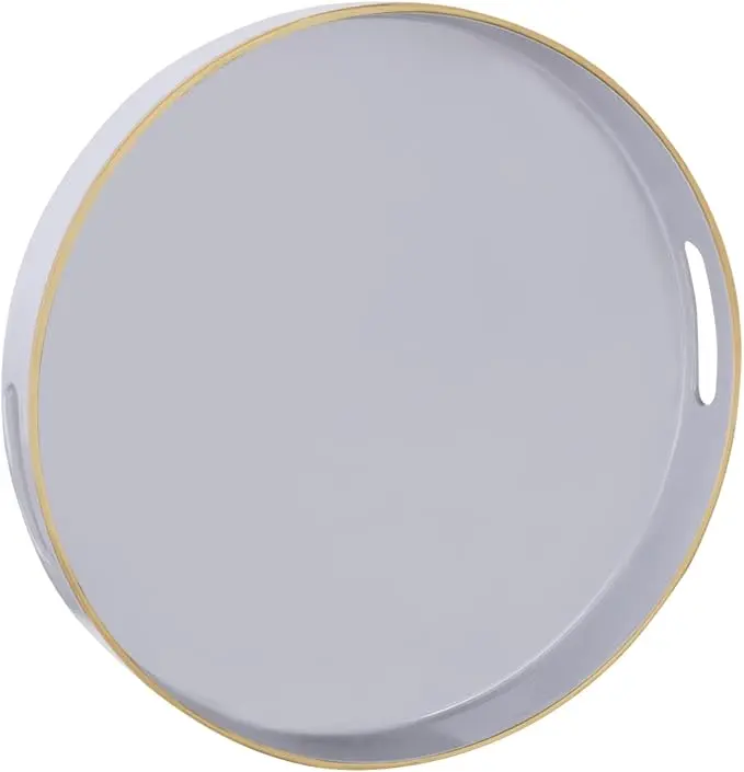 MAONAME 13" Gray Round Tray, Modern Round Decorative Trays