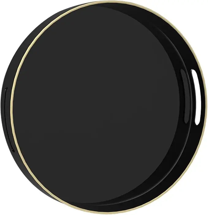 MAONAME Black Decorative Tray for Coffee Table, Modern Round Serving Tray
