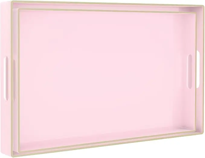 MAONAME Pink Serving Tray Set of 2, Plastic Decorative Trays