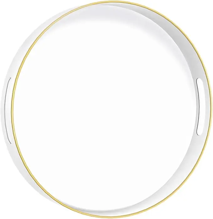 MAONAME White Decorative Tray for Coffee Table, Modern Round Serving Tray