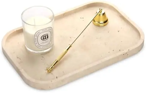 Marble Bathroom Vanity Decorative Tray, Light Travertine, 12 * 8 * 0.8