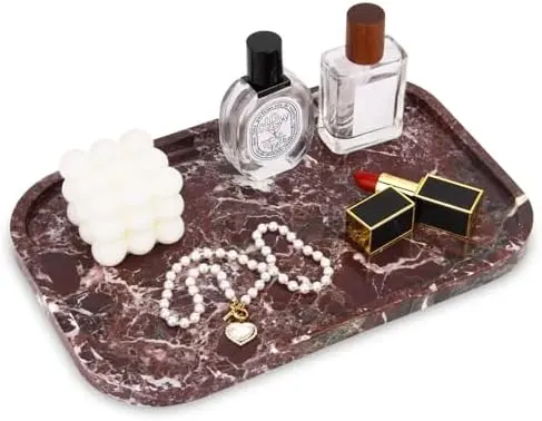Marble Bathroom Vanity Decorative Tray, Rosso Lepanto, 12 * 8 * 0.8
