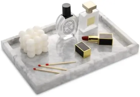 Marble Bathroom Vanity Tray, Carrara White, 12"x 8" x1.2"