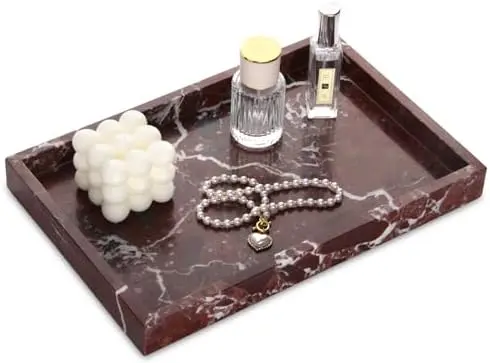 Marble Bathroom Vanity Tray, Rosso Lepanto, 12"x 8" x1.2"
