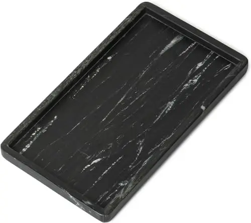 Marble Tray for Bathroom Vanity, Black, Large 13 x 7.5 Inch