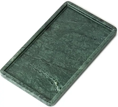 Marble Tray for Bathroom Vanity, Green, Large 13 x 7.5 Inch