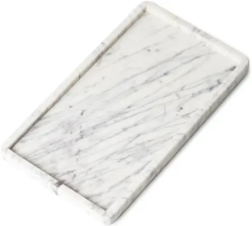 Marble Tray for Bathroom Vanity, White, Large 13 x 7.5 Inch