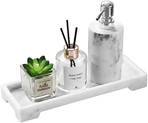 Marble Tray for Soap Dispenser Perfume Jewelry, S, Marble White