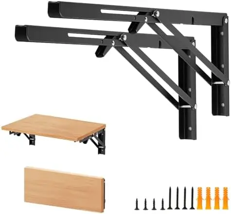 Matte Black Folding Shelf Brackets, 18 Inch, 4 Pack