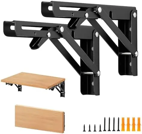Matte Black Folding Shelf Brackets, 8 Inch, 2 Pack