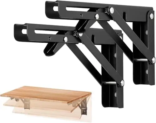 Matte Black Folding Shelf Brackets, 8 Inch, 6 Pack
