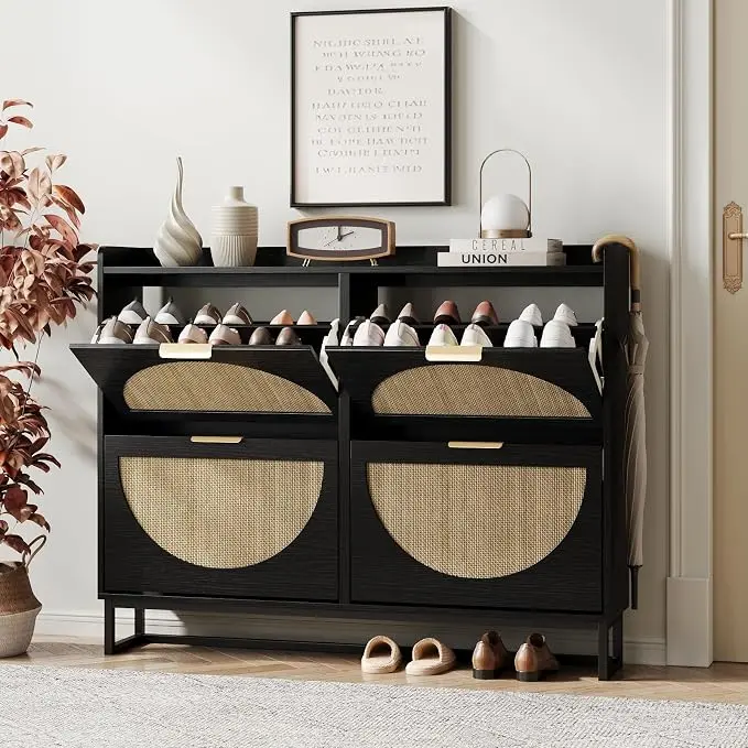 Maupvit Large Rattan Shoe Storage Cabinet