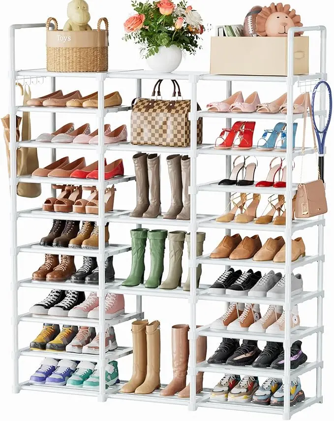Mavivegue 10 Tiers Shoe Rack, Large Storage Space, 55-60 Pairs, White, Polypropylene