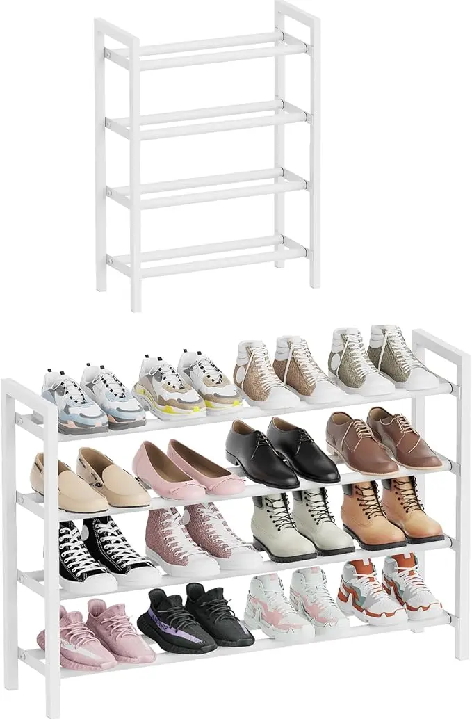 Mavivegue Expandable Shoe Rack for Closet, Adjustable Shoe Rack for Small Space (White, 4 Tier - Small)
