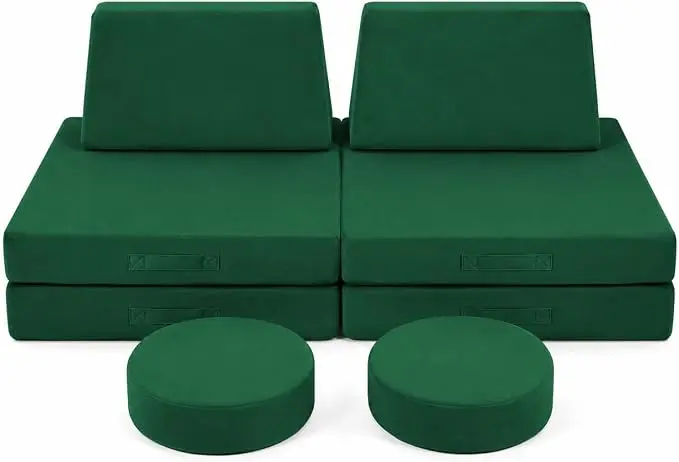 MeMoreCool Kids Play Couch, 8-Piece Modular Foam Sofa Fort Builder Set in
