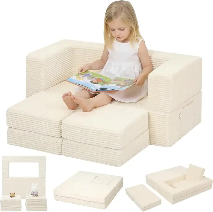 MeMoreCool Modular Kids Couch, Corduroy Play Toddler Couch