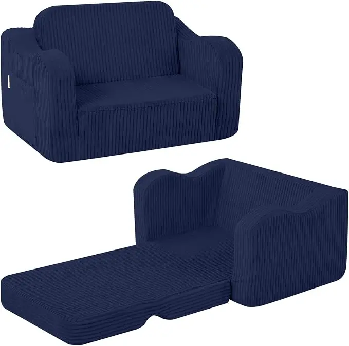 MeMoreCool Toddler Corduroy Chair – 2-in-1 Foldable Sofa Bed, Lightweight &