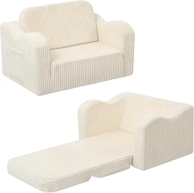 MeMoreCool Toddler Couch Fold Out – 2-in-1 Convertible Kids Sofa Bed
