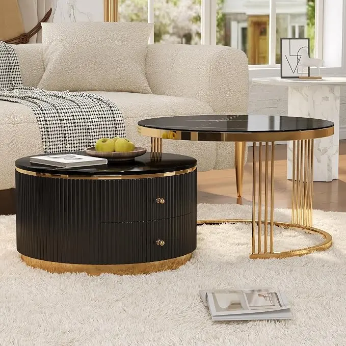 Merax 2-Piece Round Nesting Coffee Table Set