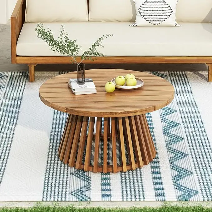 Merax Patio Outdoor Acacia Wood Round Coffee Table