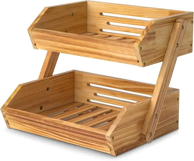 Merysen 2 Tier Wooden Fruit Basket