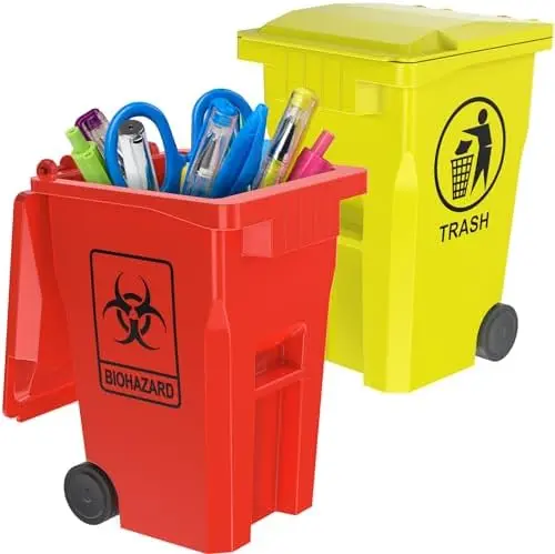 Mini Trash Can Pencil Holder for Desks, Red/Yellow