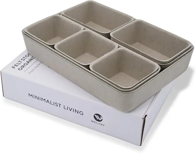 Minimalist Felt Desk Drawer Organizer Tray 8pc Stone Storage Bins