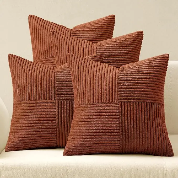 MIULEE Boho Farmhouse Rust Decorative Throw Pillow Covers 18x18 Inch 4 Packs