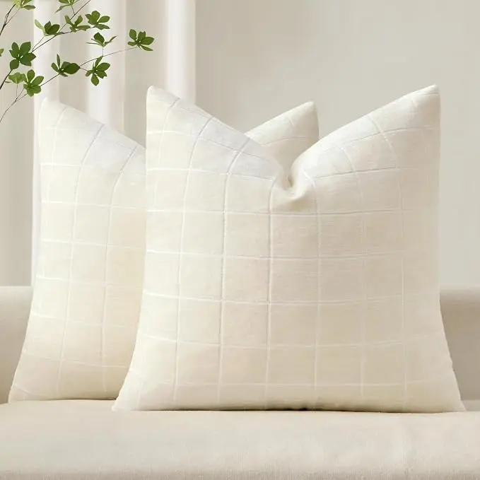 MIULEE Decorative Chenille Check Throw Pillow Covers Vintage Plaid Couch