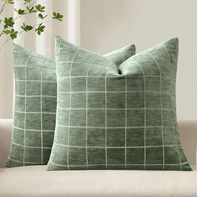MIULEE Decorative Chenille Check Throw Pillow Covers Vintage Plaid Couch