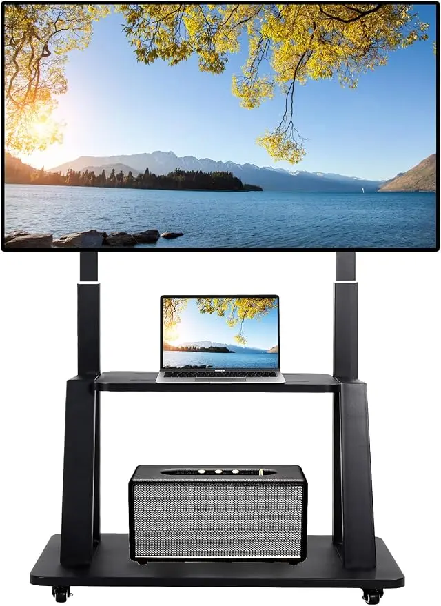 Mobile TV Stand on Wheels for 42-86 Inch Flat/Curved LED/LCD/OLED Rolling TV