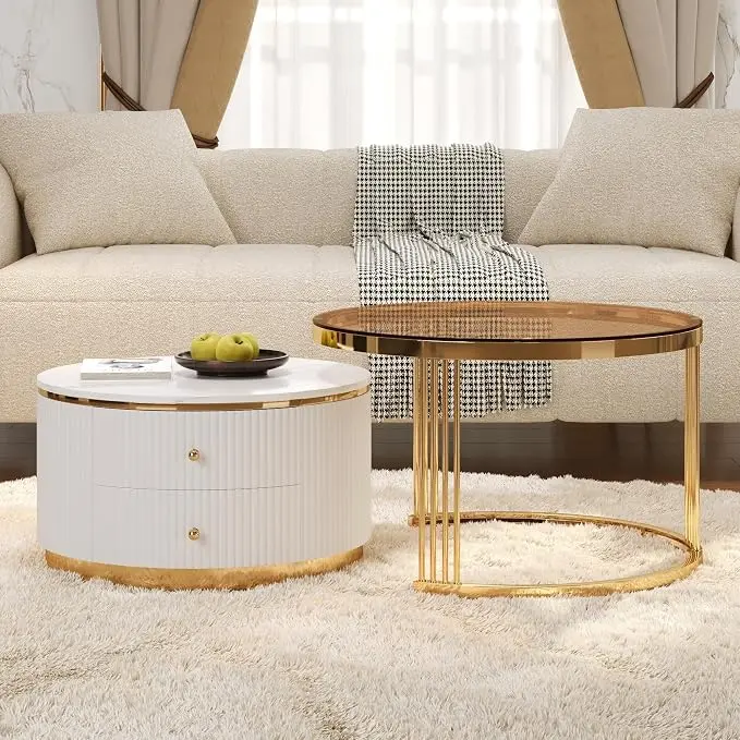 Modern 2 Pieces Round Nesting Coffee Table