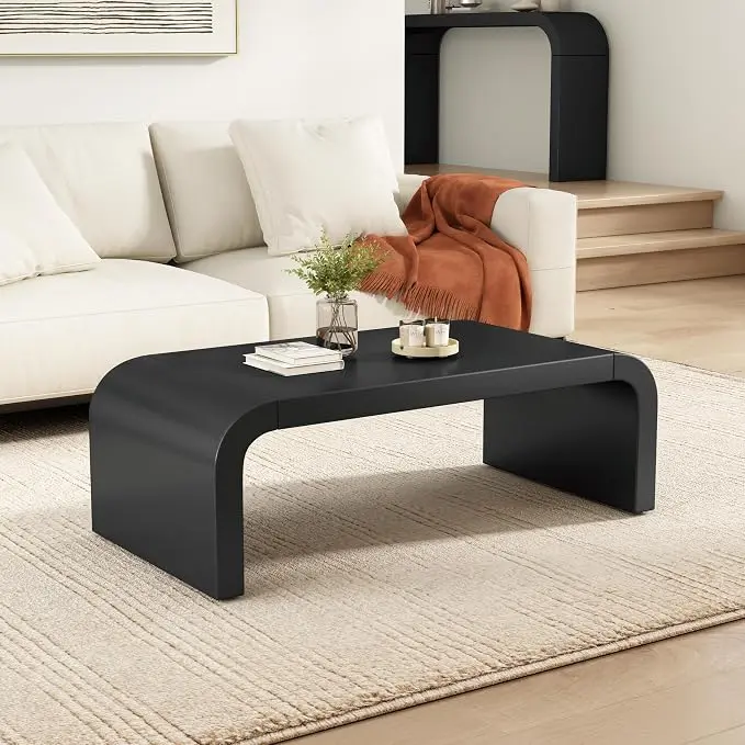 Modern Curved Coffee Table, 47.2’’ Minimalist Waterfall Center Table