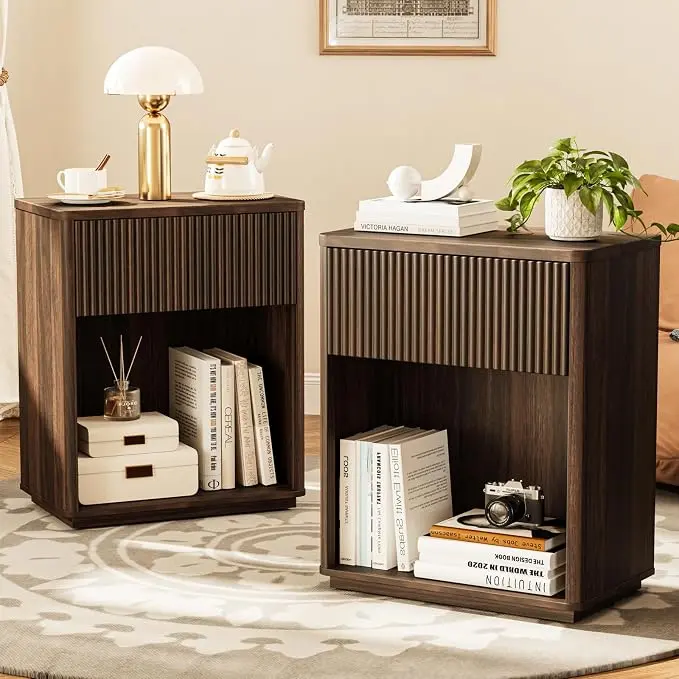 Modern Fluted Nightstand Set of 2